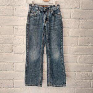 Rock and Roll Boys Jeans 7 R (22x23) BB Gun Blue Bootcut Mid Wash Whiskers 3573.